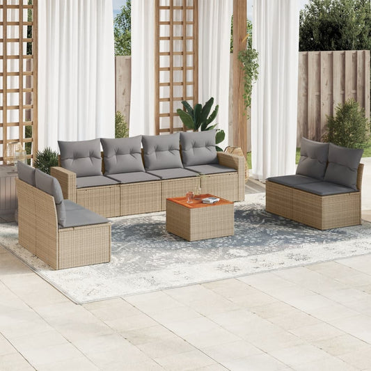 Set Divano da Giardino 9 pz con Cuscini Beige Misto Polyrattan - homemem39