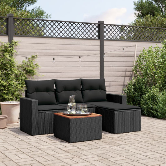 Set Divani da Giardino 5 pz con Cuscini in Polyrattan Nero - homemem39