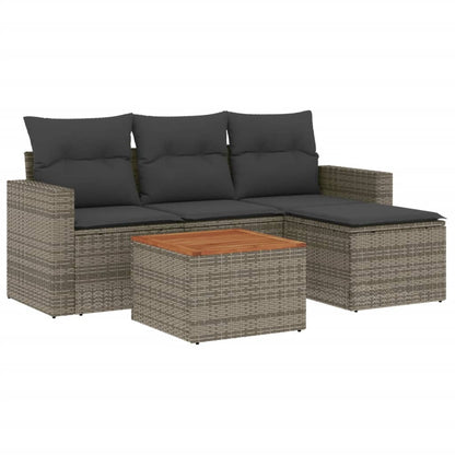 Set Divano da Giardino 5 pz con Cuscini Grigio in Polyrattan - homemem39