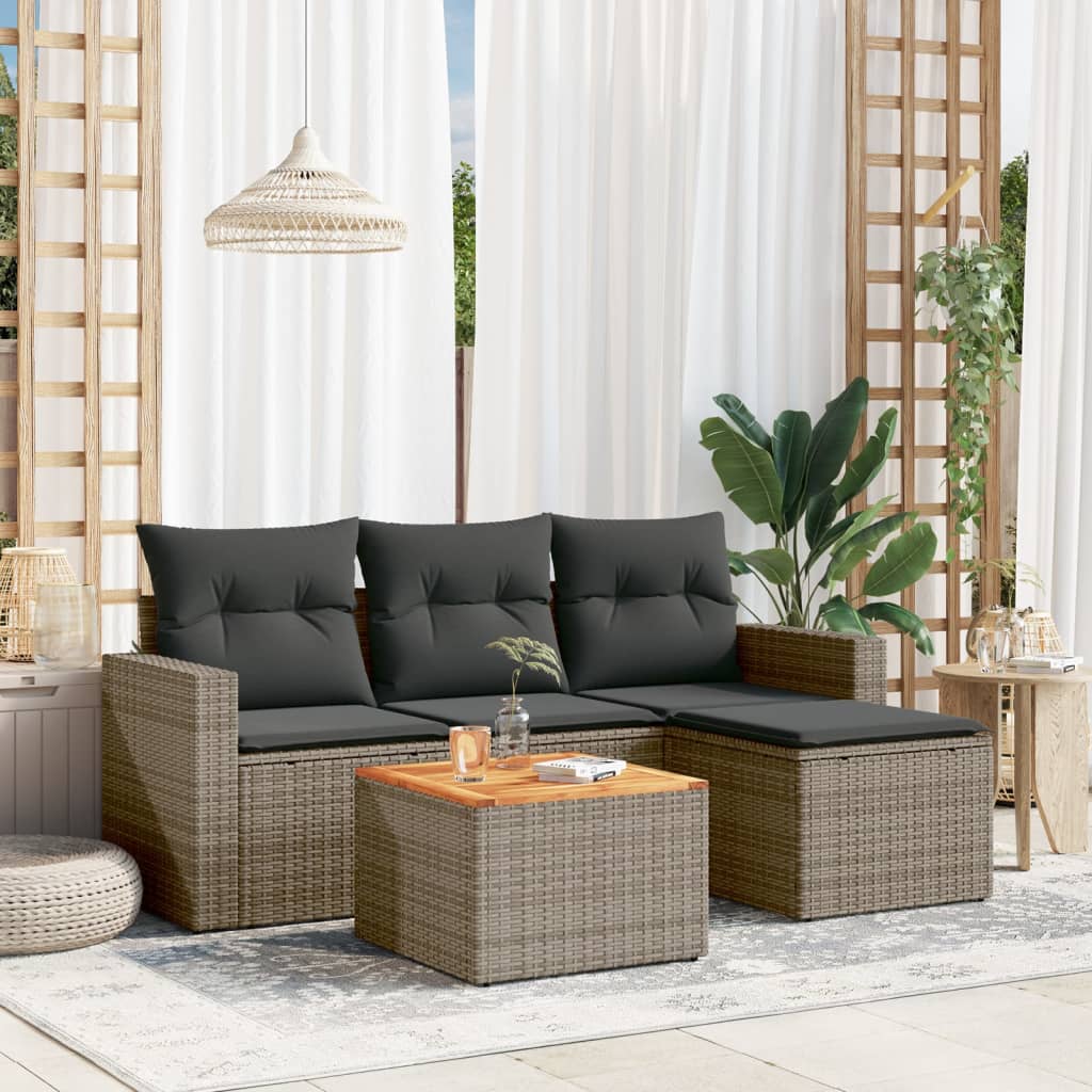 Set Divano da Giardino 5 pz con Cuscini Grigio in Polyrattan - homemem39