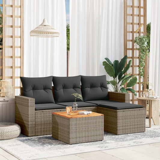Set Divano da Giardino 5 pz con Cuscini Grigio in Polyrattan - homemem39