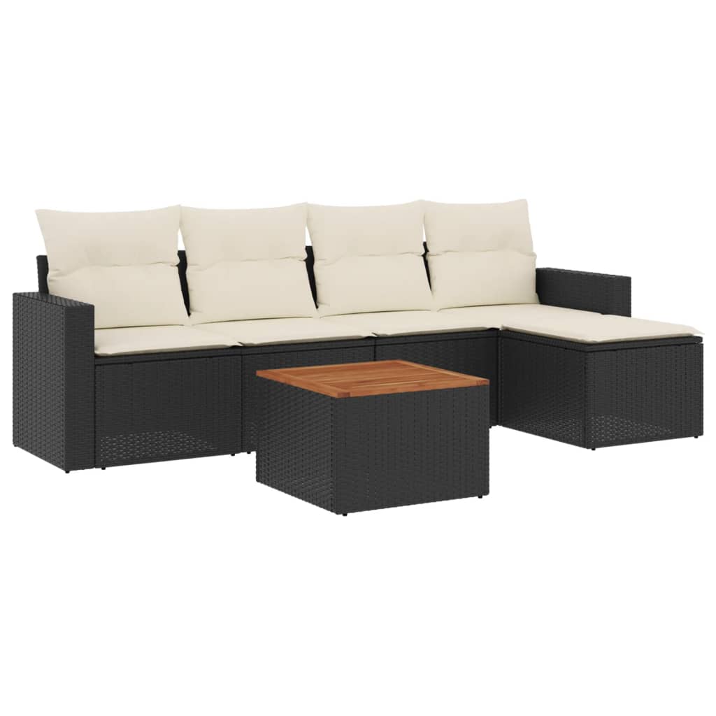 6-piece Garden Sofa Set with Black Polyrattan Cushions