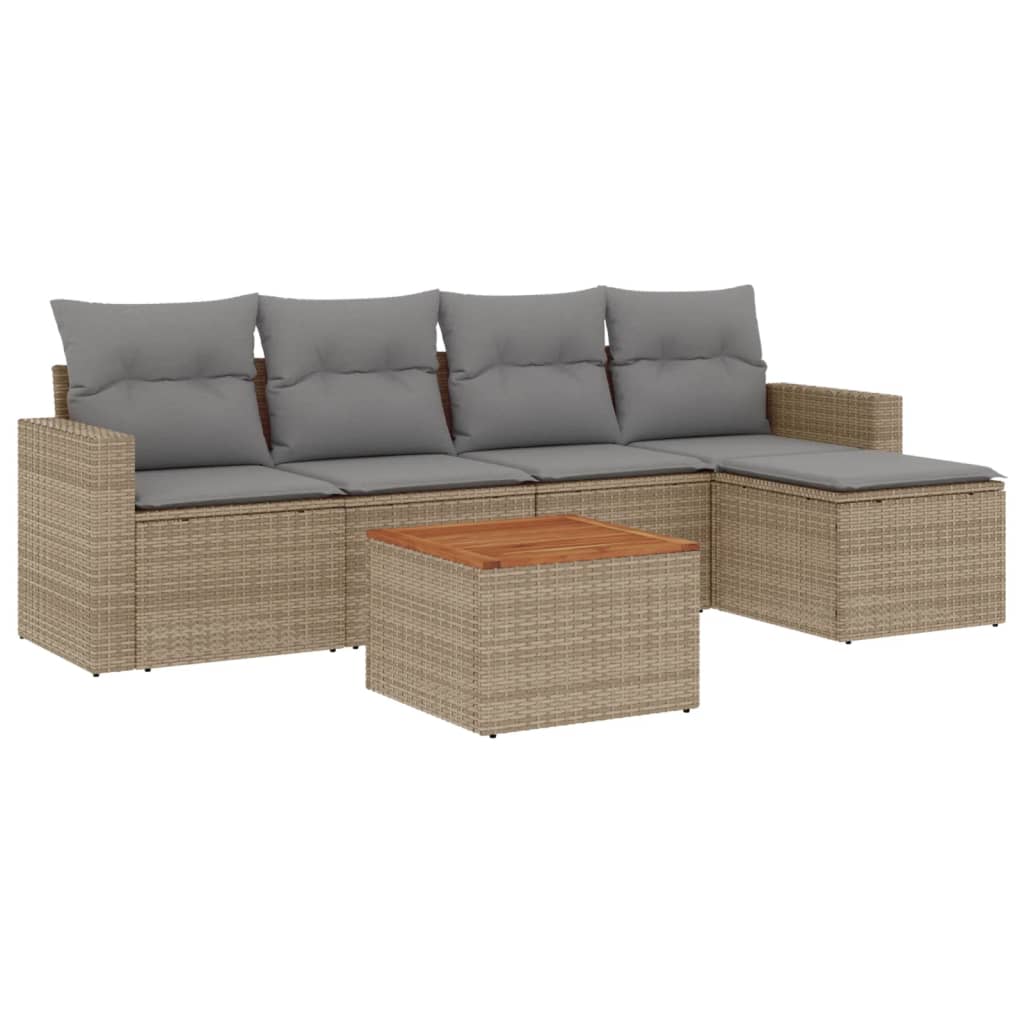 Set Divano da Giardino 6 pz con Cuscini Beige Misto Polyrattan - homemem39