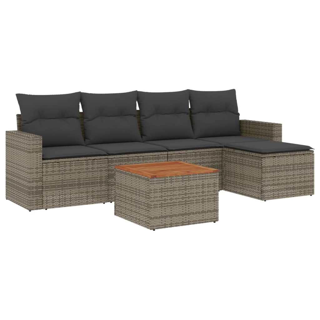 Set Divano da Giardino 6 pz con Cuscini Grigio in Polyrattan - homemem39