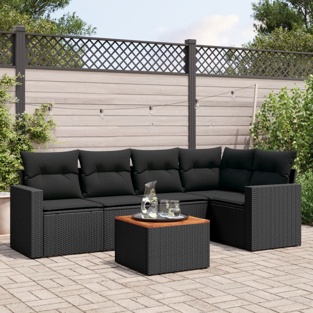Set Divano da Giardino 6 pz con Cuscini Nero in Polyrattan - homemem39