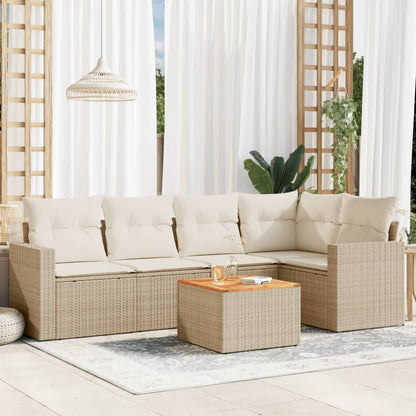 Set Divano da Giardino 6 pz con Cuscini Beige in Polyrattan - homemem39