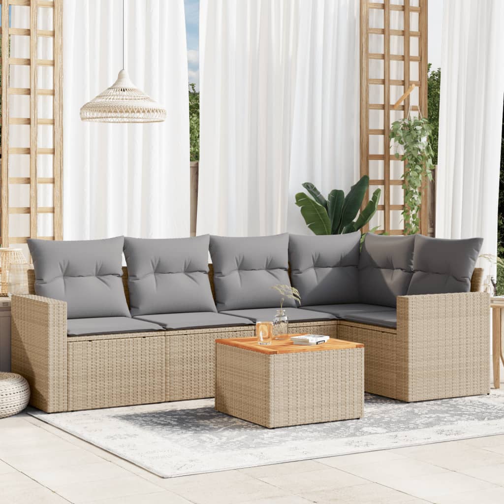 Set Divano da Giardino 6 pz con Cuscini Beige Misto Polyrattan - homemem39