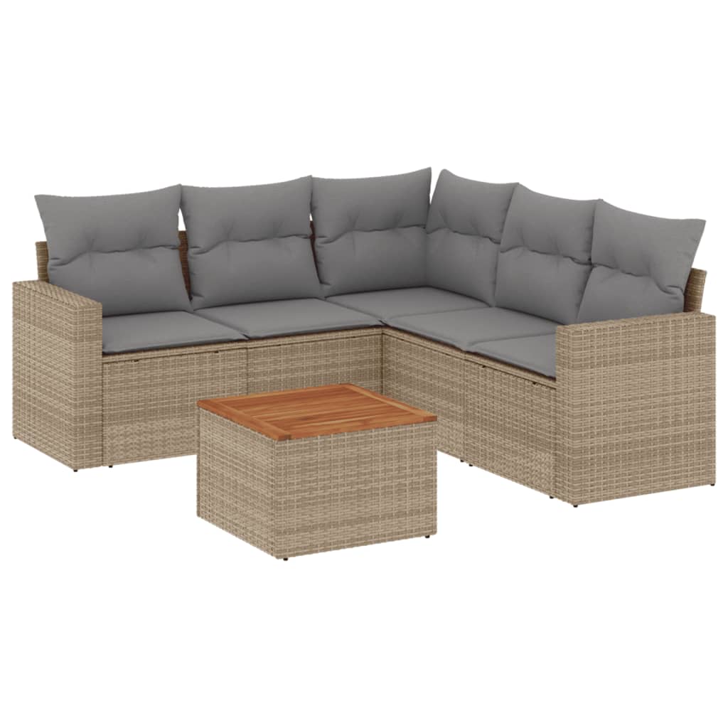 Set Divano da Giardino 6 pz con Cuscini Beige Misto Polyrattan - homemem39