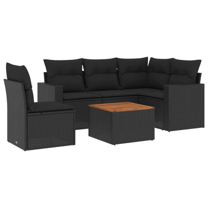 Set Divano da Giardino 6 pz con Cuscini Nero in Polyrattan - homemem39