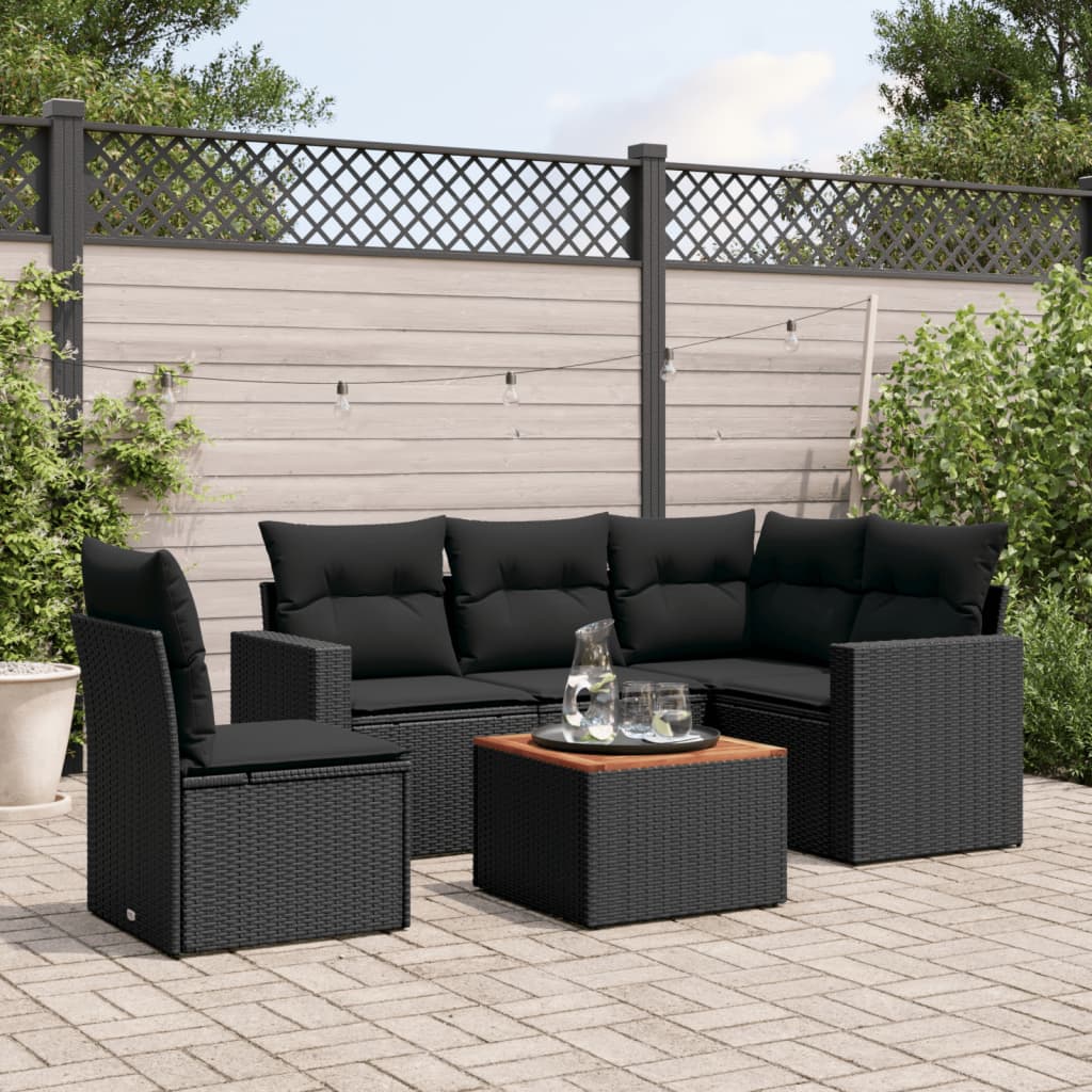 Set Divano da Giardino 6 pz con Cuscini Nero in Polyrattan - homemem39