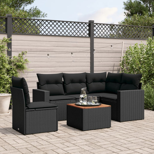 Set Divano da Giardino 6 pz con Cuscini Nero in Polyrattan - homemem39
