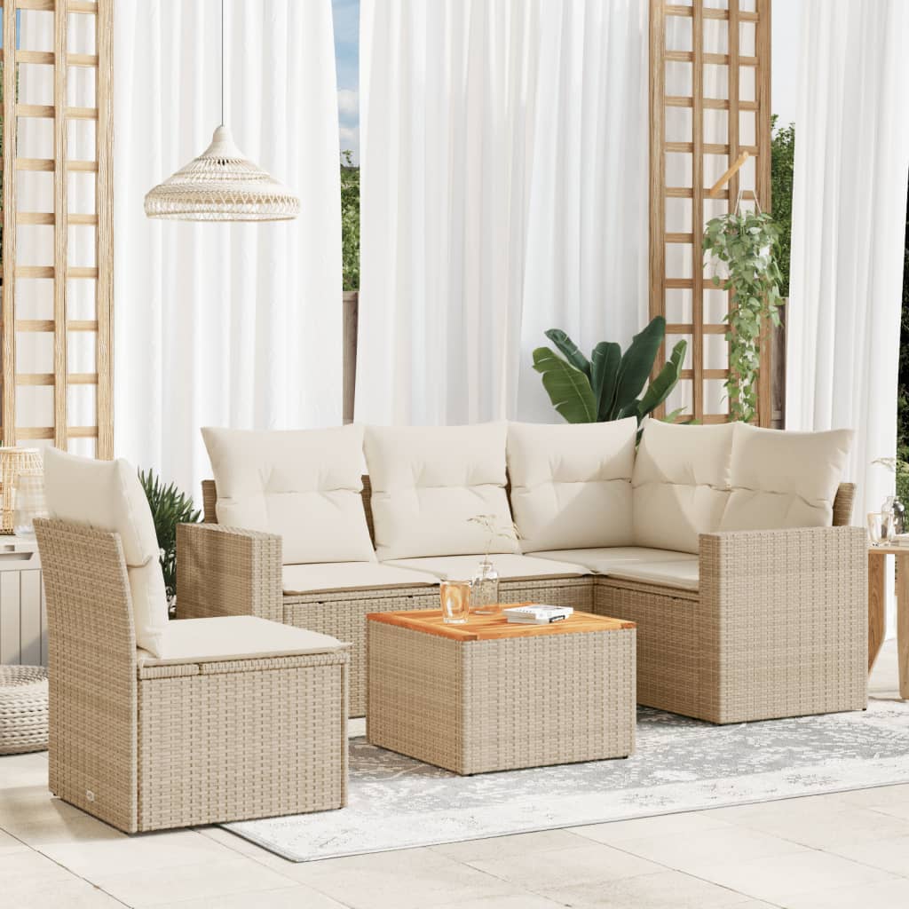 Set Divano da Giardino 6 pz con Cuscini Beige in Polyrattan - homemem39