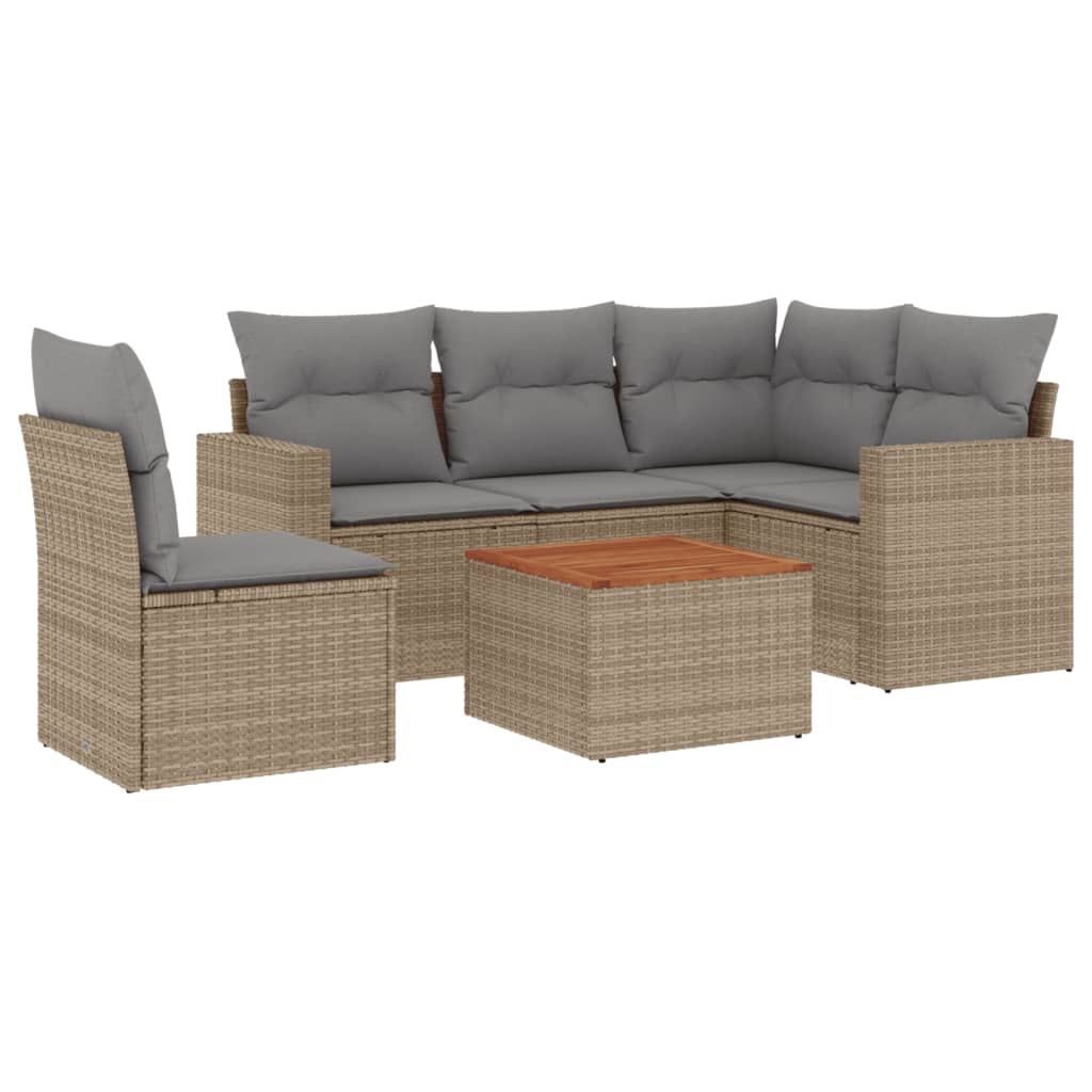 Set Divano da Giardino 6 pz con Cuscini Beige Misto Polyrattan - homemem39