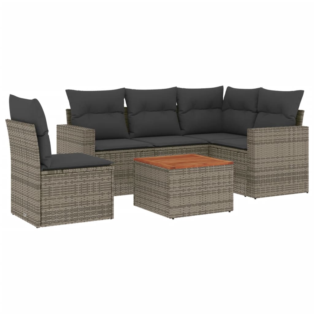 Set Divano da Giardino 6 pz con Cuscini Grigio in Polyrattan - homemem39