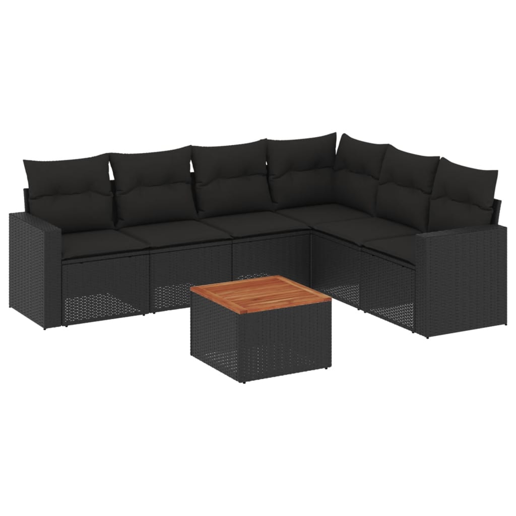 Set Divani da Giardino con Cuscini 7pz Nero Polyrattan | homemem39