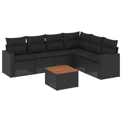 Set Divani da Giardino con Cuscini 7pz Nero Polyrattan | homemem39