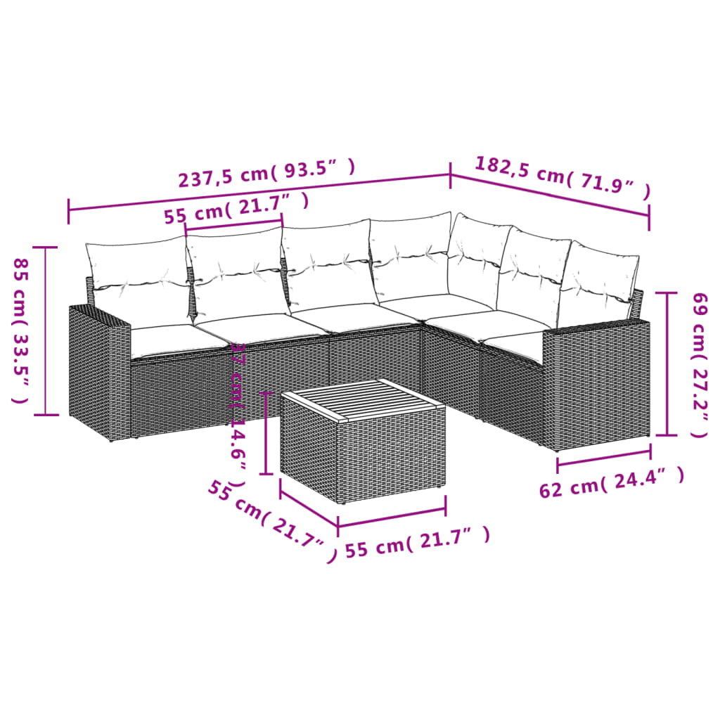 Set Divani da Giardino con Cuscini 7pz Nero Polyrattan | homemem39