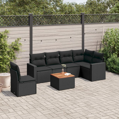 Set Divani da Giardino con Cuscini 7pz Nero Polyrattan | homemem39