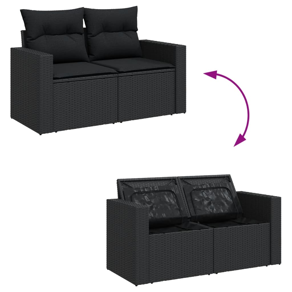 Set Divani da Giardino 9 pz con Cuscini Nero in Polyrattan - homemem39