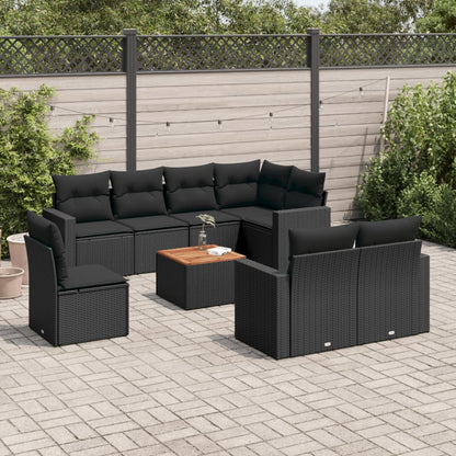 Set Divani da Giardino 9 pz con Cuscini Nero in Polyrattan - homemem39