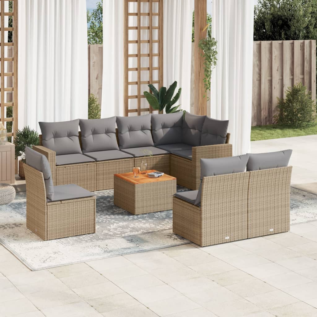 Set Divano da Giardino 9 pz con Cuscini Beige Misto Polyrattan - homemem39