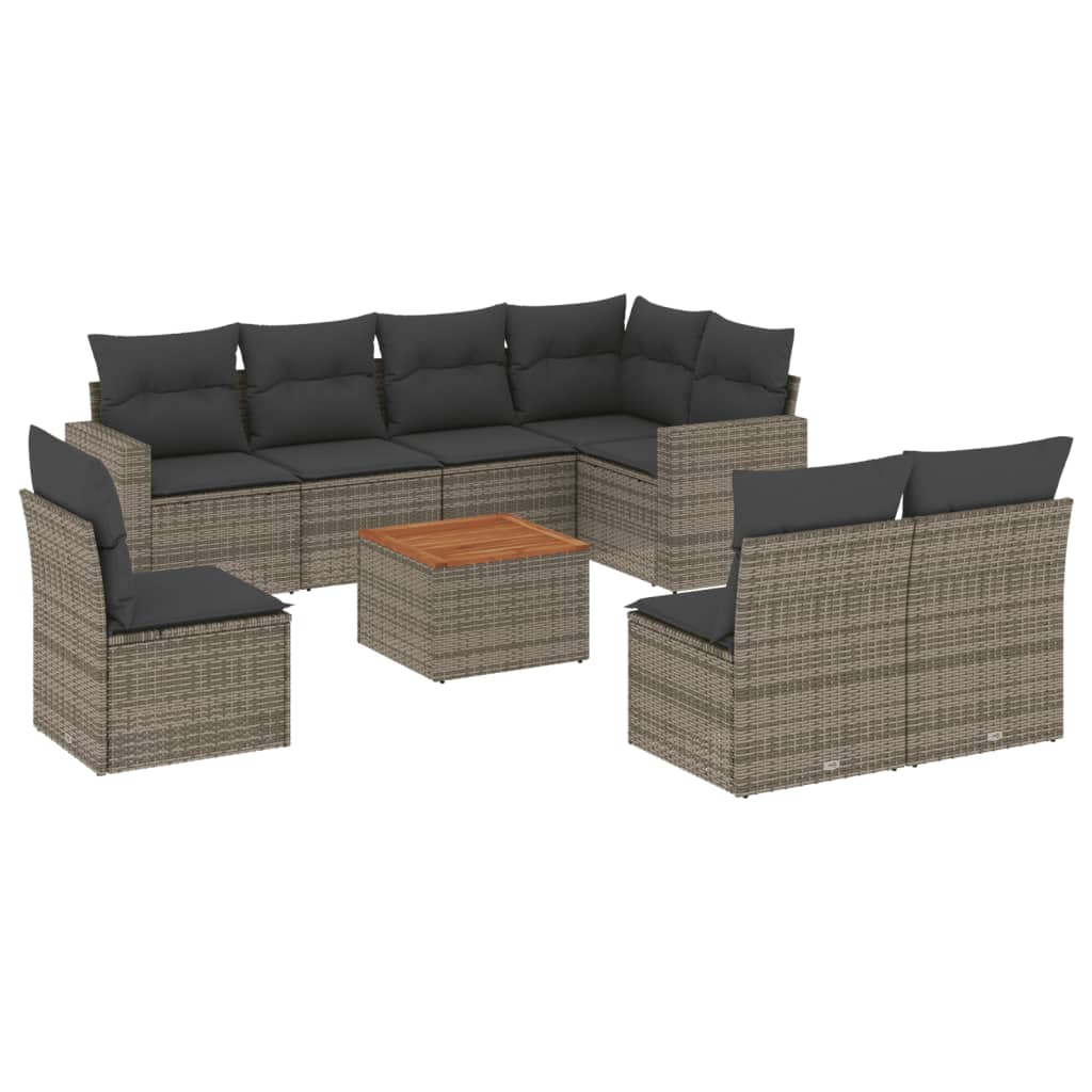 Set Divano da Giardino 9 pz con Cuscini Grigio in Polyrattan | homemem39