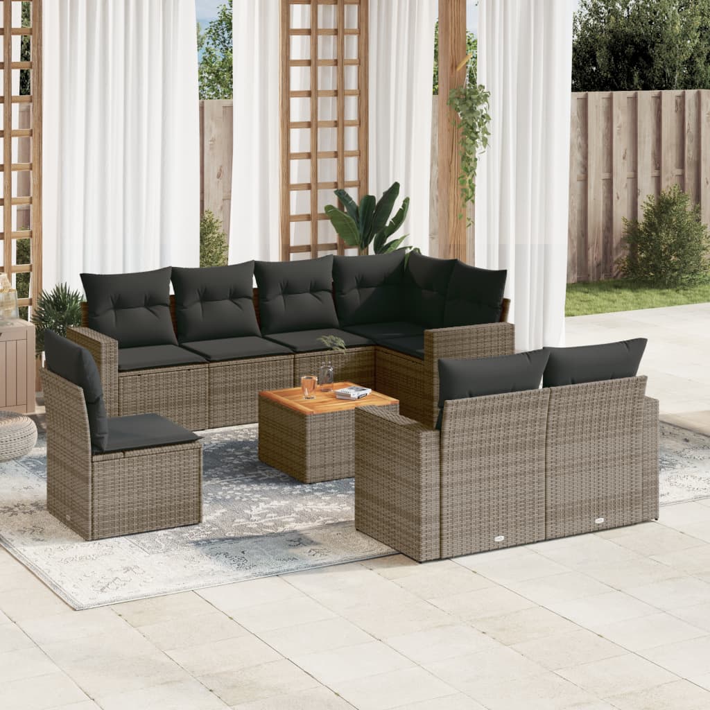 Set Divano da Giardino 9 pz con Cuscini Grigio in Polyrattan - homemem39