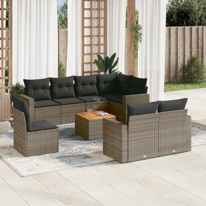 Set Divano da Giardino 9 pz con Cuscini Grigio in Polyrattan - homemem39