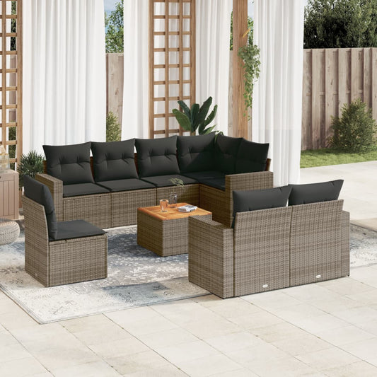 Set Divano da Giardino 9 pz con Cuscini Grigio in Polyrattan - homemem39