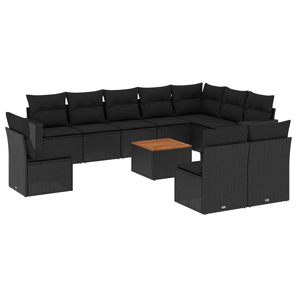 Set Divani da Giardino 11 pz con Cuscini in Polyrattan Nero | homemem39