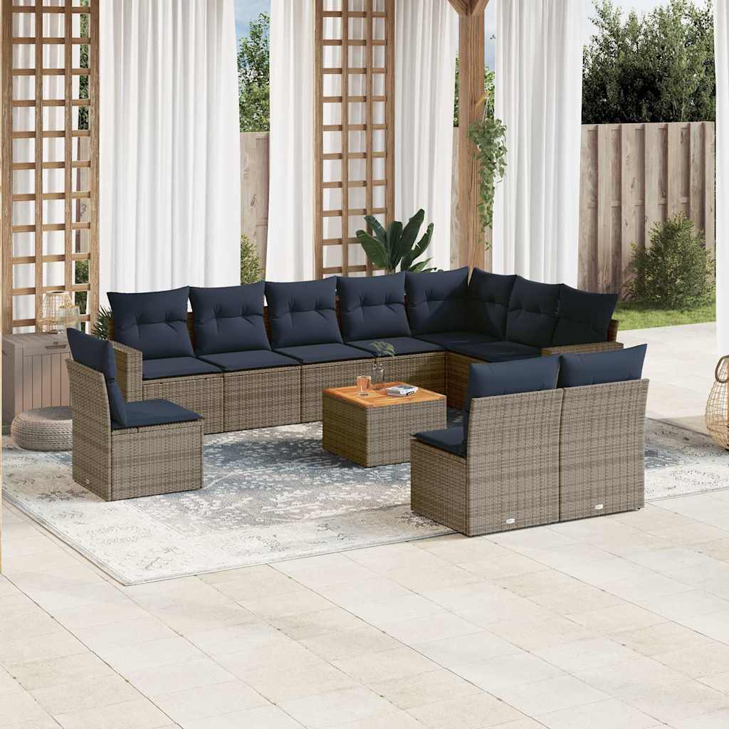 Set Divani da Giardino 11 pz con Cuscini in Polyrattan Grigio | homemem39