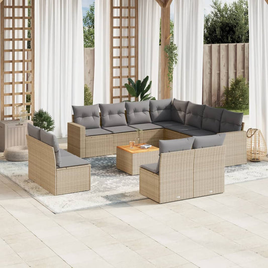 Set Divano da Giardino 12 pz con Cuscini Beige Misto Polyrattan - homemem39