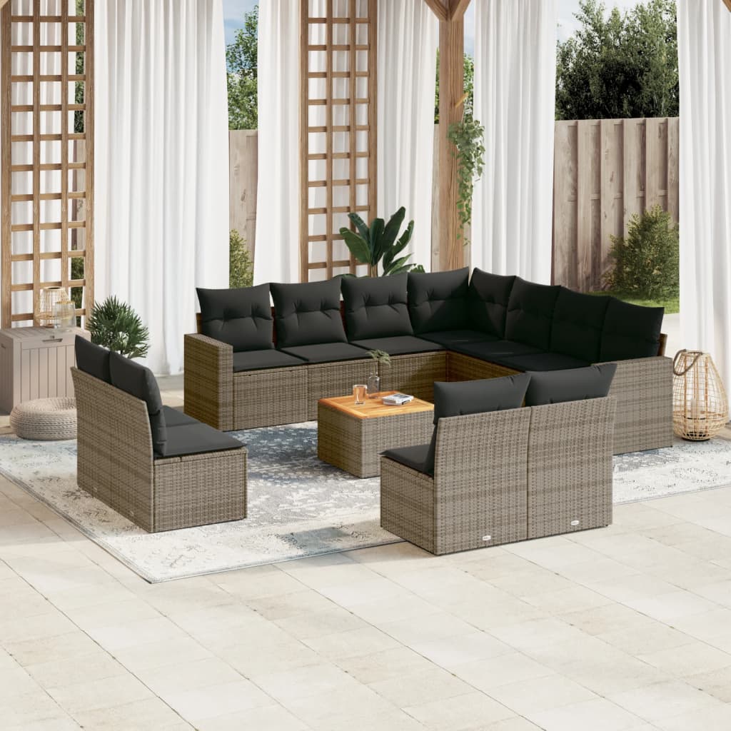 Set Divani da Giardino 12 pz con Cuscini Grigio in Polyrattan - homemem39