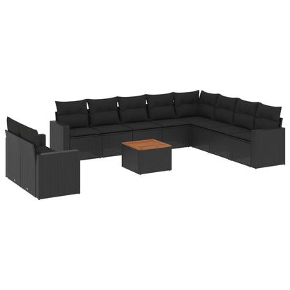 Set Divani da Giardino 11 pz con Cuscini in Polyrattan Nero - homemem39