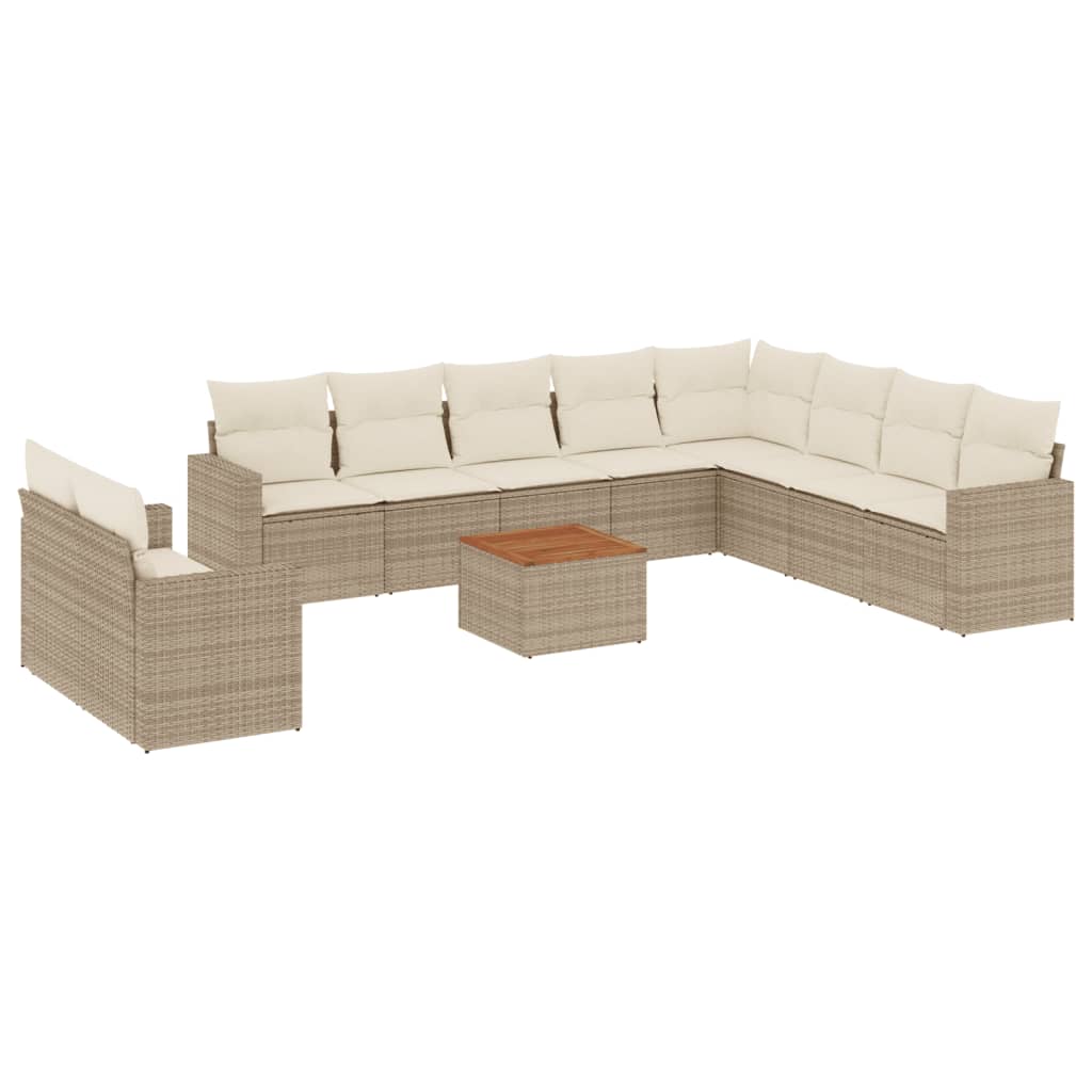 Set Divani da Giardino 11 pz con Cuscini Beige in Polyrattan - homemem39