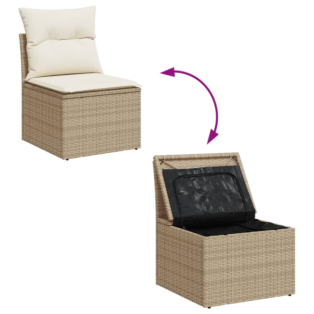 Set Divani da Giardino 11 pz con Cuscini Beige in Polyrattan - homemem39