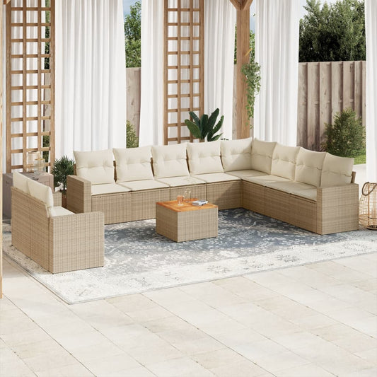Set Divani da Giardino 11 pz con Cuscini Beige in Polyrattan - homemem39
