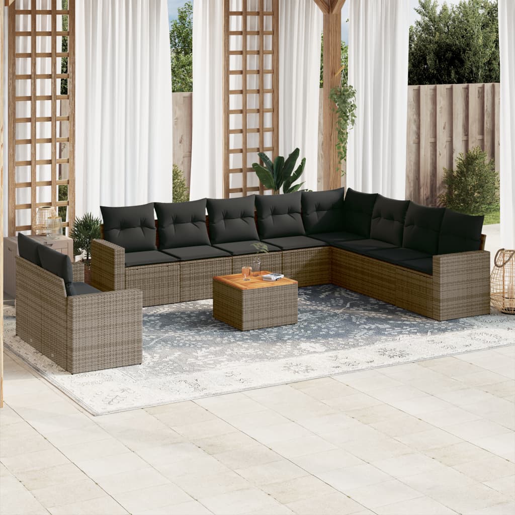 Set Divani da Giardino 11 pz con Cuscini in Polyrattan Grigio - homemem39