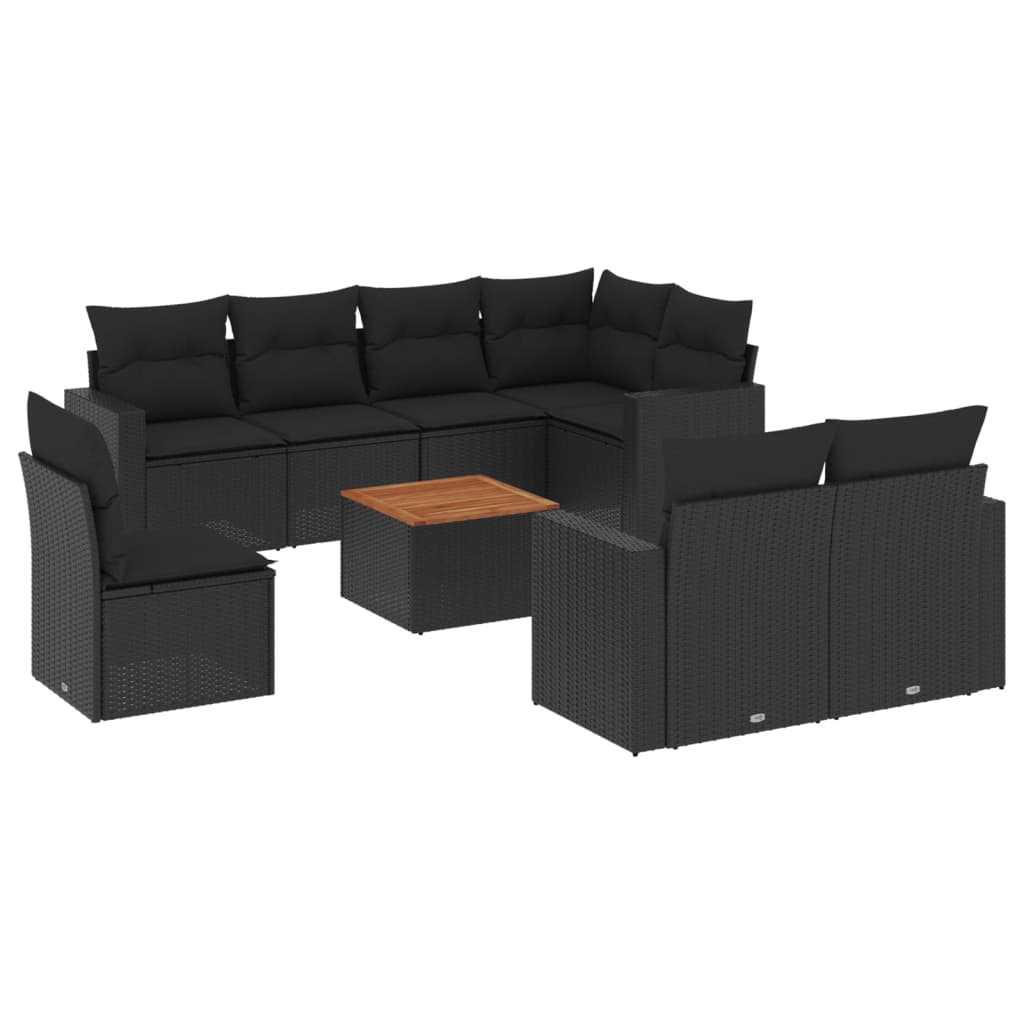 Set Divani da Giardino 9 pz con Cuscini Nero in Polyrattan | homemem39
