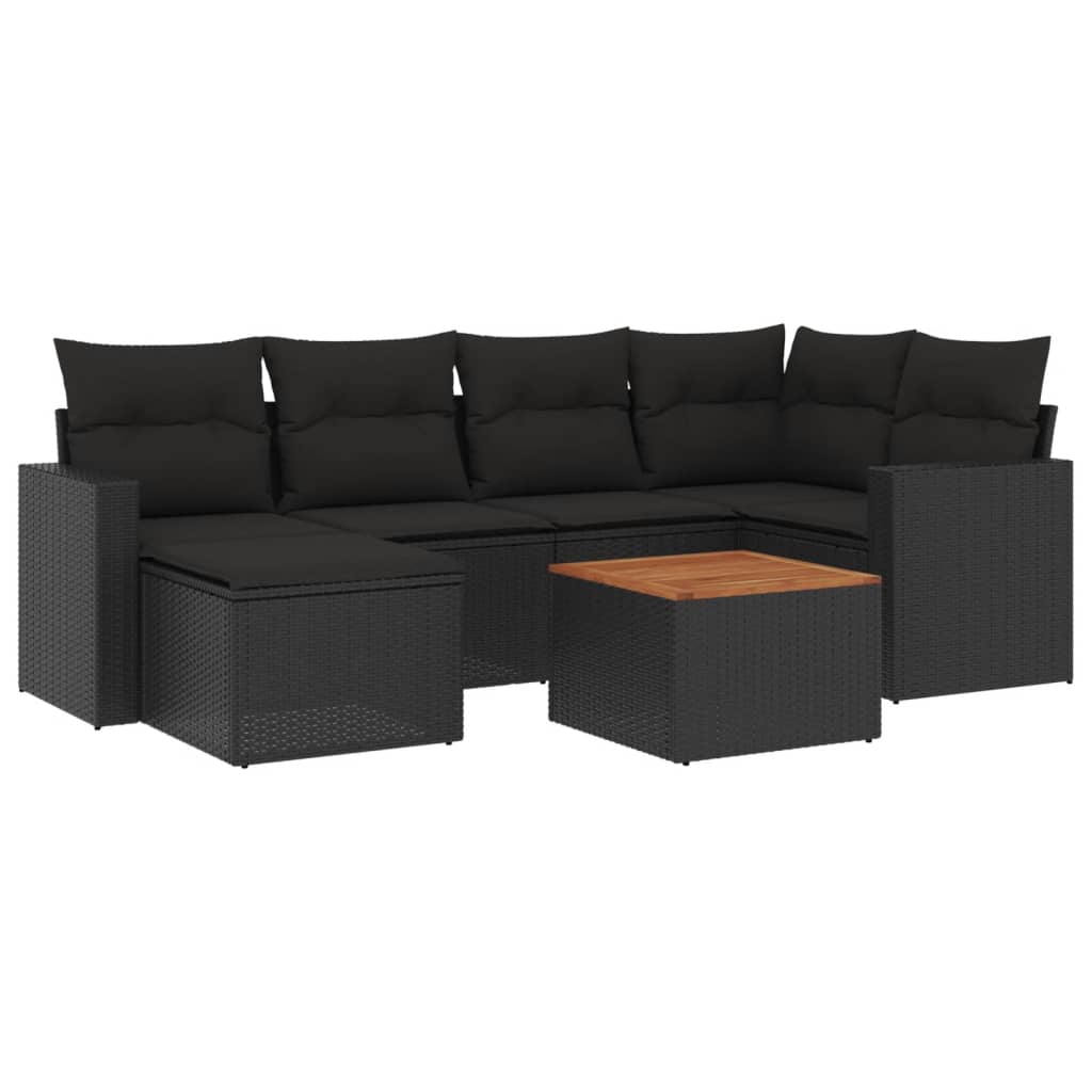 Set Divani da Giardino con Cuscini 7pz Nero Polyrattan | homemem39