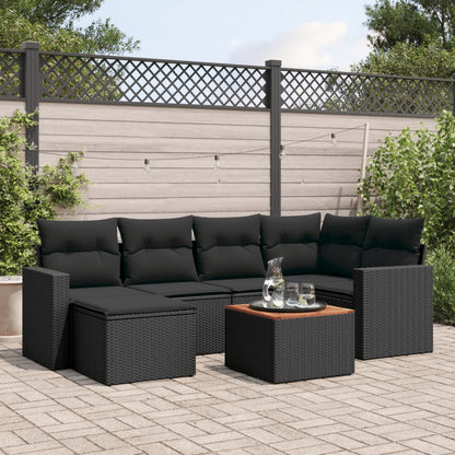 Set Divani da Giardino con Cuscini 7pz Nero Polyrattan | homemem39