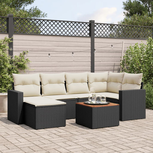 Garden Sofa Set with Cushions 7pcs Black Polyrattan