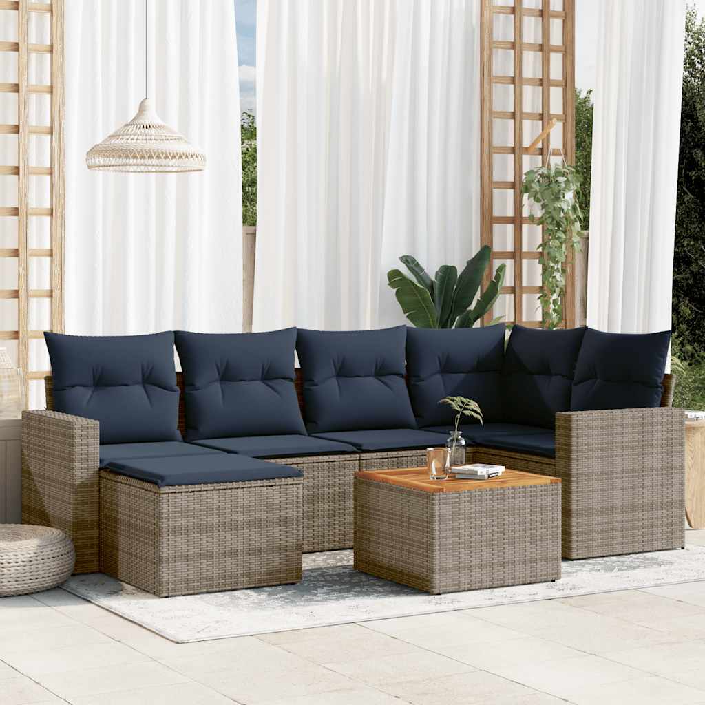 Set Divani da Giardino 7 pz con Cuscini Grigio in Polyrattan | homemem39