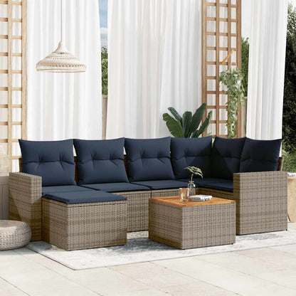 Set Divani da Giardino 7 pz con Cuscini Grigio in Polyrattan | homemem39