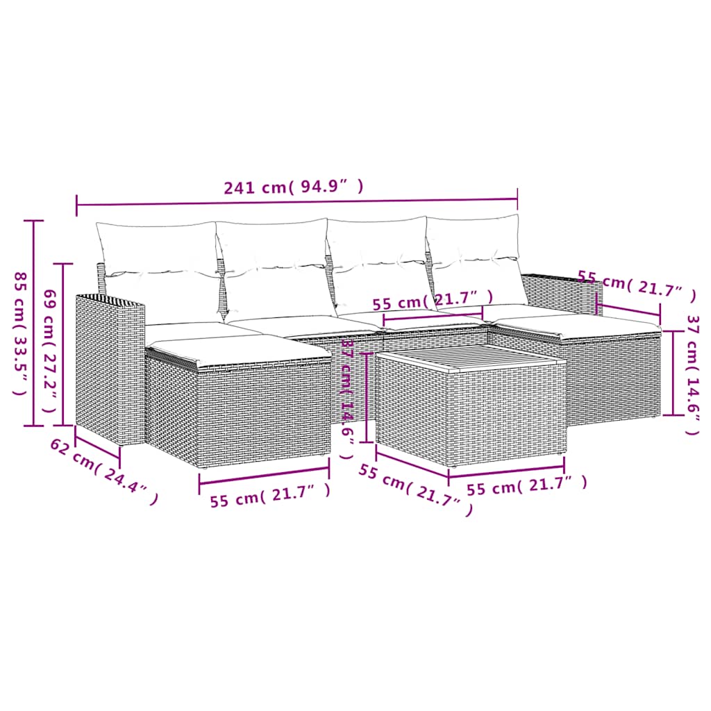 Set Divani da Giardino con Cuscini 7pz Nero Polyrattan | homemem39
