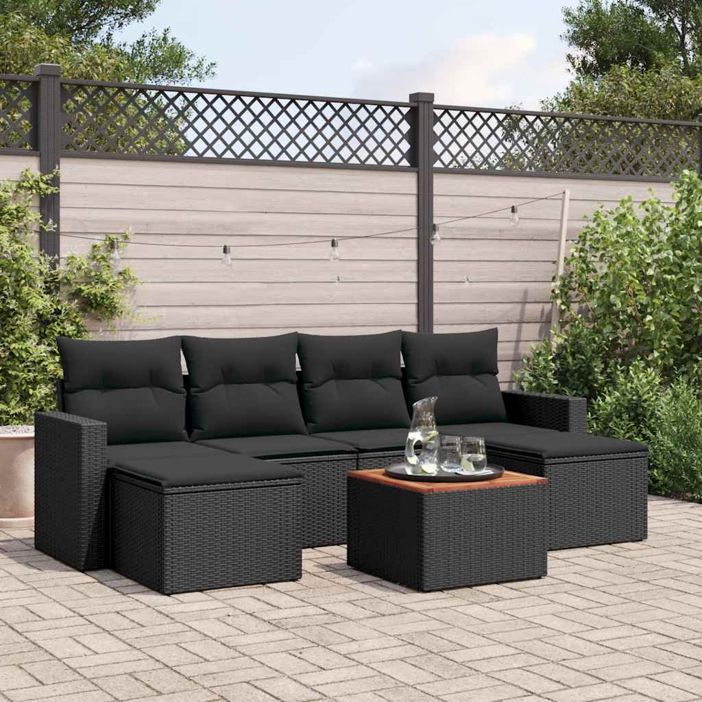 Set Divani da Giardino con Cuscini 7pz Nero Polyrattan | homemem39