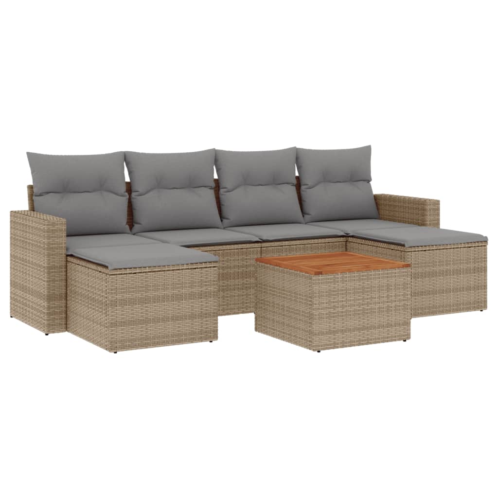 Set Divano da Giardino 7 pz con Cuscini Beige Misto Polyrattan - homemem39