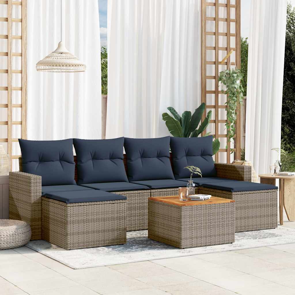 Set Divani da Giardino 7 pz con Cuscini Grigio in Polyrattan | homemem39