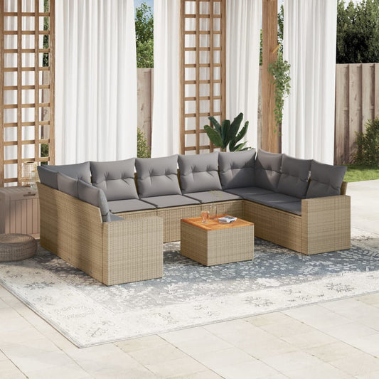 Set Divano da Giardino 10 pz con Cuscini Beige Misto Polyrattan - homemem39