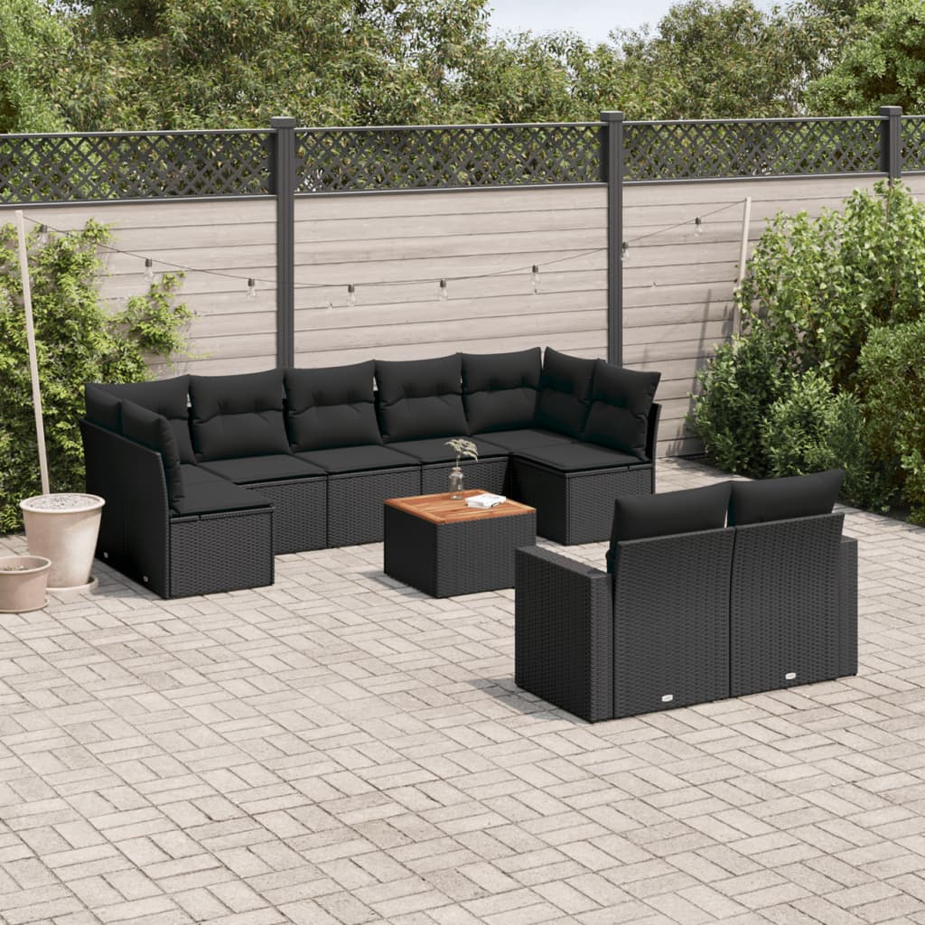 Set Divani da Giardino 10pz con Cuscini in Polyrattan Nero - homemem39